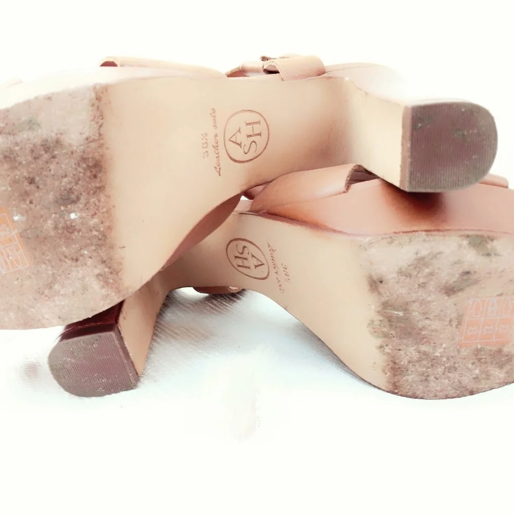 Designer Ash Delire Cognac Leather Platform Sandals- 8.5
